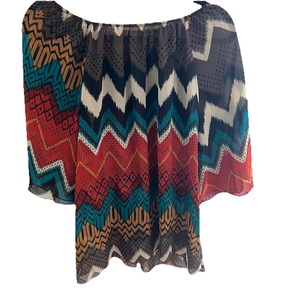R. Rouge Women’s Sheer Chevron Cross Flowy Blouse